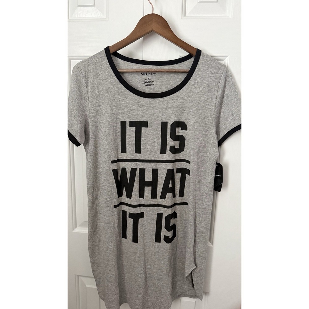 Ladies Sleep‎ Wear Shirt Brand On Fire Size Large Short Sleeve Gray NWT